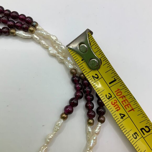 Freshwater Seed Rice Pearl Garnet Beads Multi Strands Vintage Necklace - Picture 4 of 8
